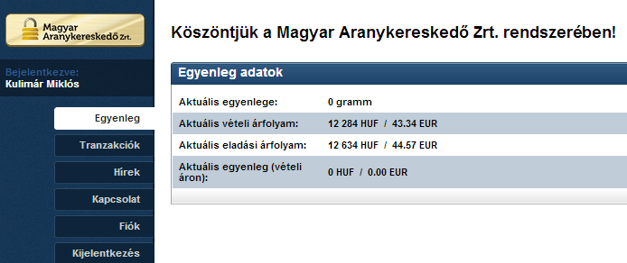 aranyszámla adatok