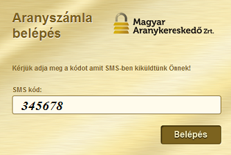 aranyszámla sms kód