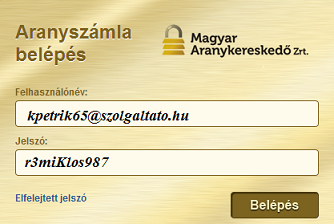 aranyszámla belépés